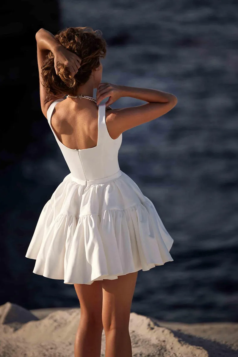 Double Straples Scoop Short Beach Wedding Dress QW2702