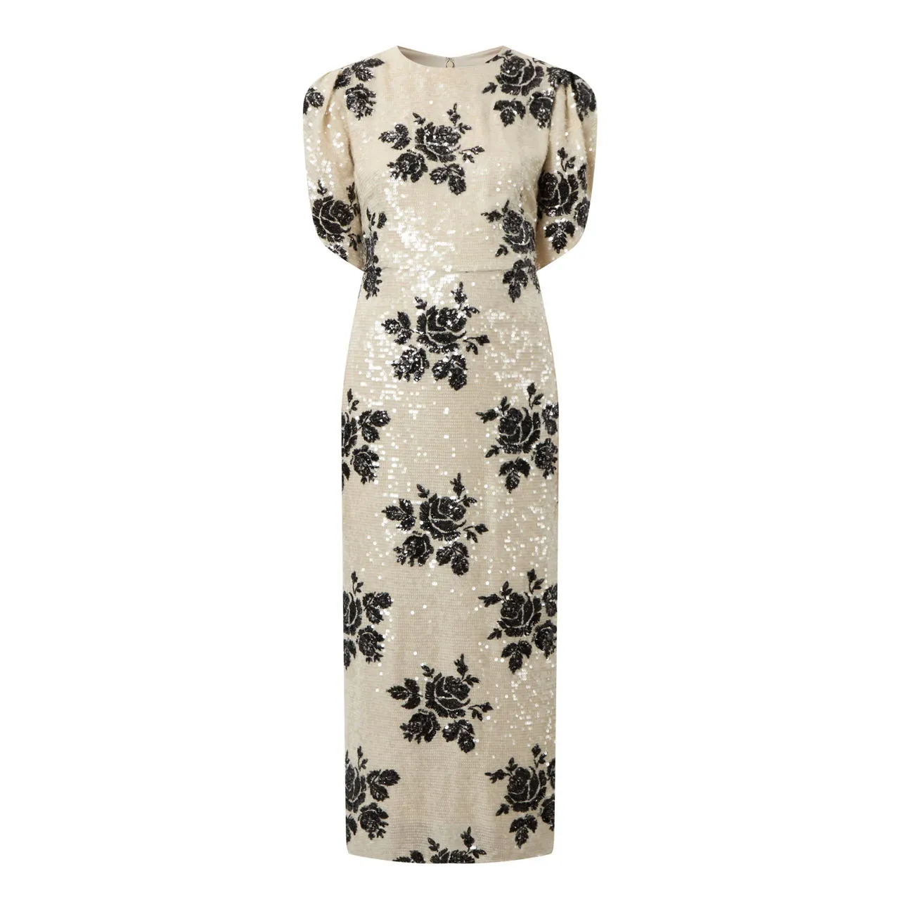 ERDEM Floral Sequin Embellished Pencil Dress - Winter White + Black