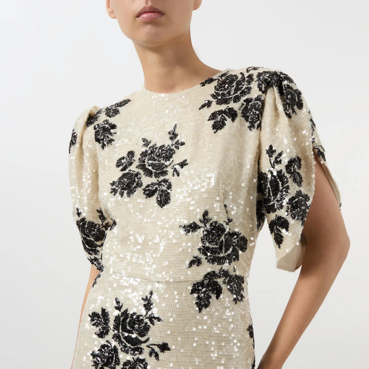 ERDEM Floral Sequin Embellished Pencil Dress - Winter White + Black