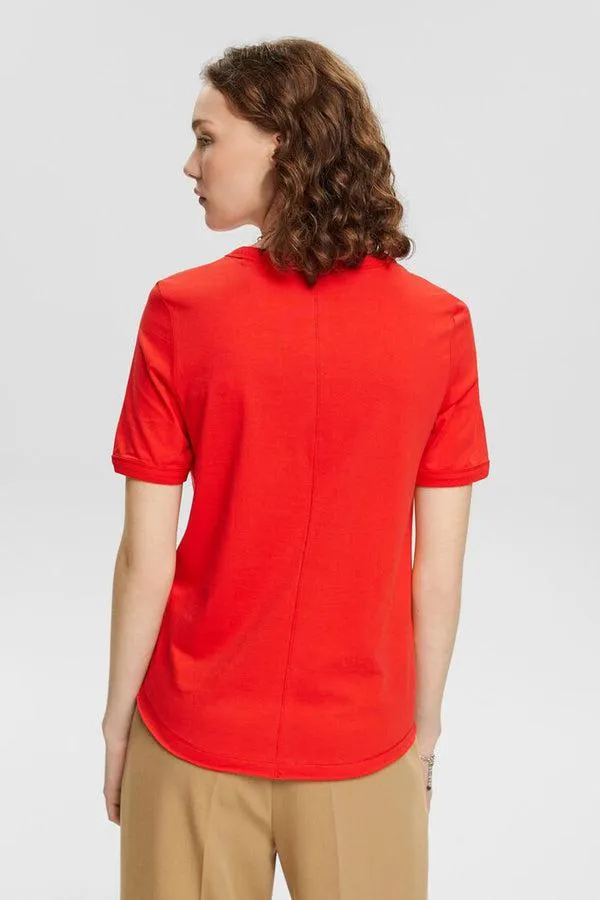 Esprit Short Sleeve Heart Print Crew Neck Tee In Red