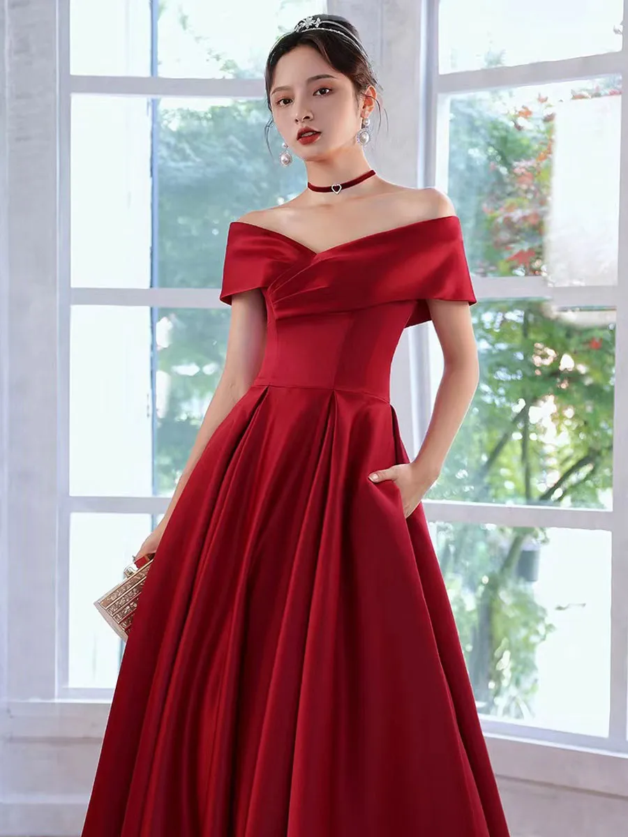 Evening Dress 2024 A-Line Bateau Neck Matte Satin Floor-Length Pleated Formal Dinner Dresses Free Customization