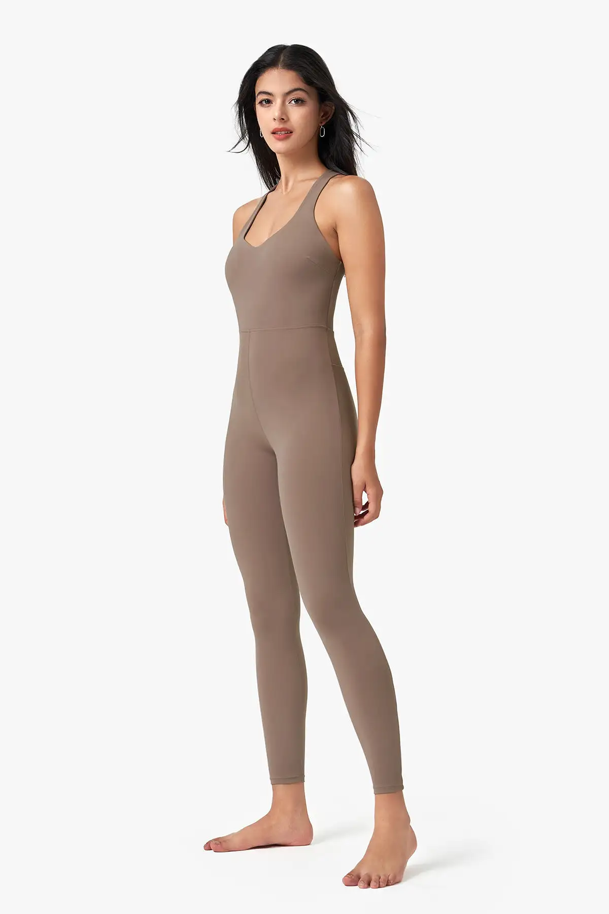 Form-Fitting Cross-Back Jumpsuit with Full-Length Pants