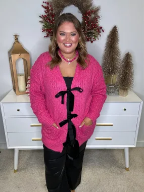 Fuchsia Tie Front Knitted Cardigan