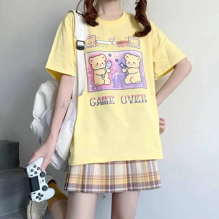 “GAME OVER” CUTE BEAR PRINTING OVERSIZE T-SHIRT BY50093