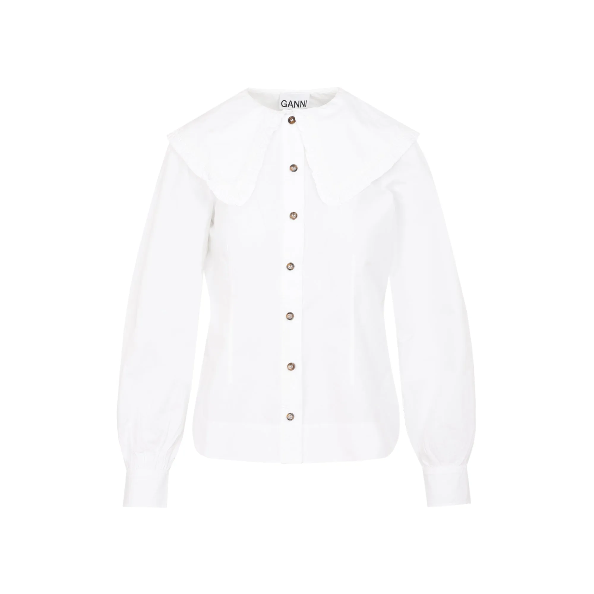 Ganni Ruffled Oversize-Collar Shirt