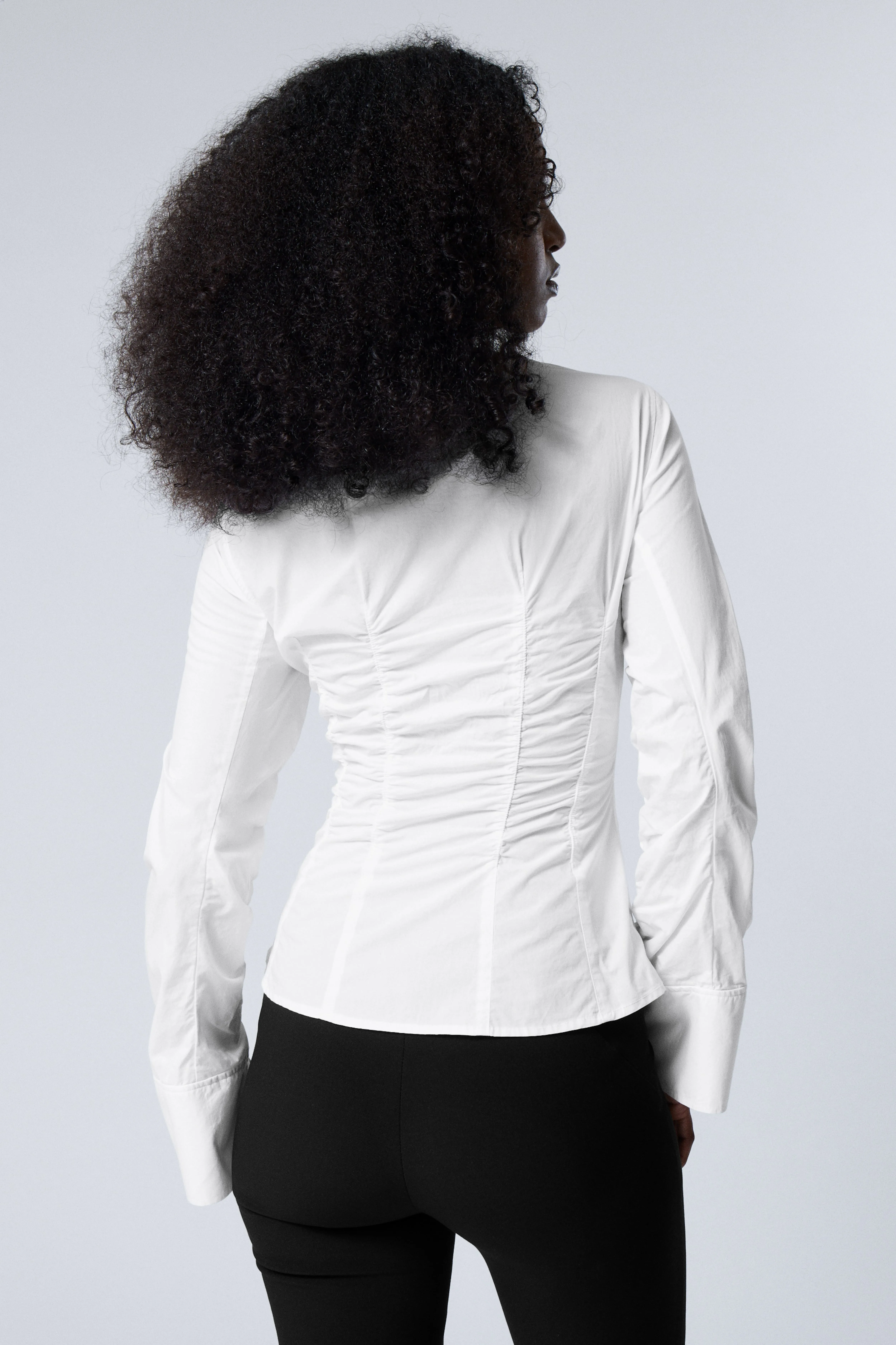 Gathered Poplin V-neck Shirt - Long sleeve - Regular length - White - Ladies | H&M GB