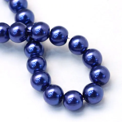 Glass Pearl Beads, Strand, Dark Blue, Round, 8mm