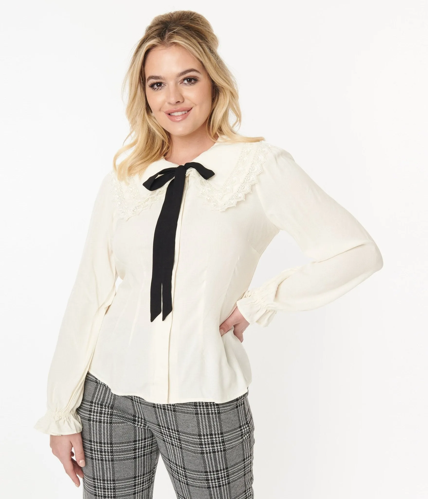 Hell Bunny Cream Peyton Bow Blouse