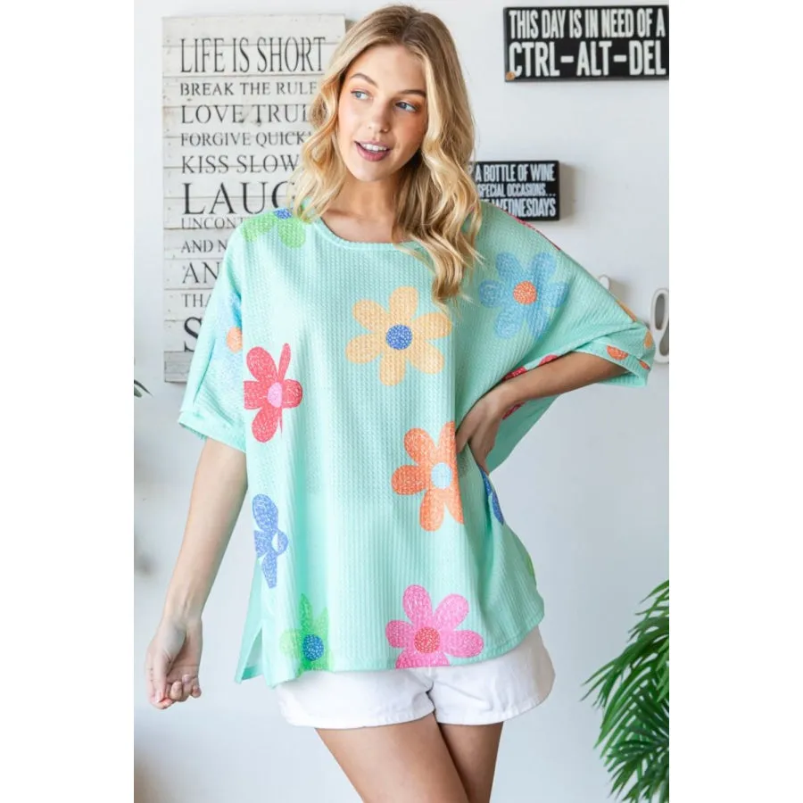 HOPELY Floral Waffle Oversize T-Shirt