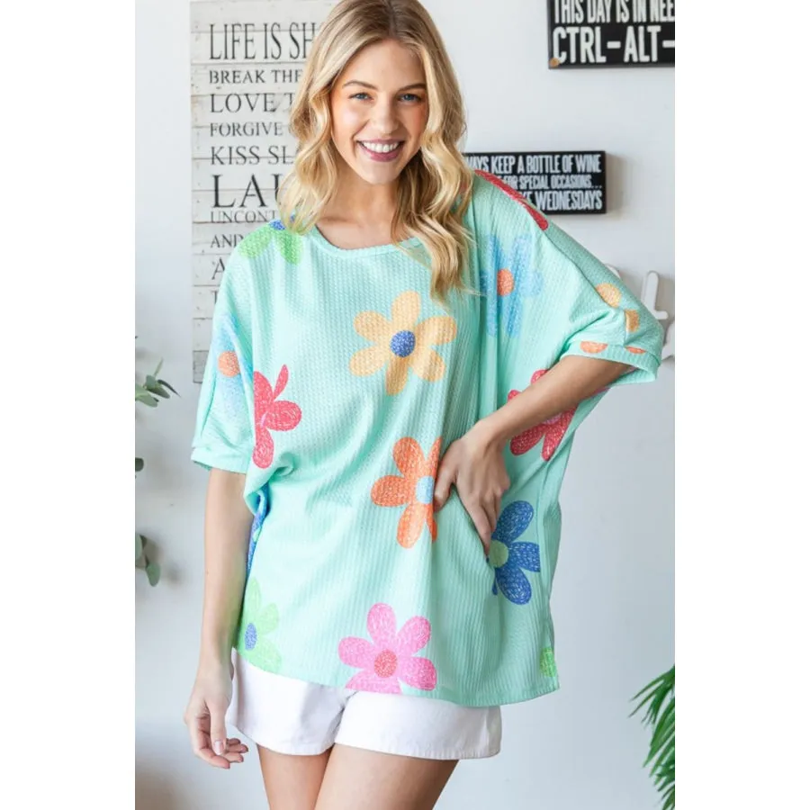 HOPELY Floral Waffle Oversize T-Shirt