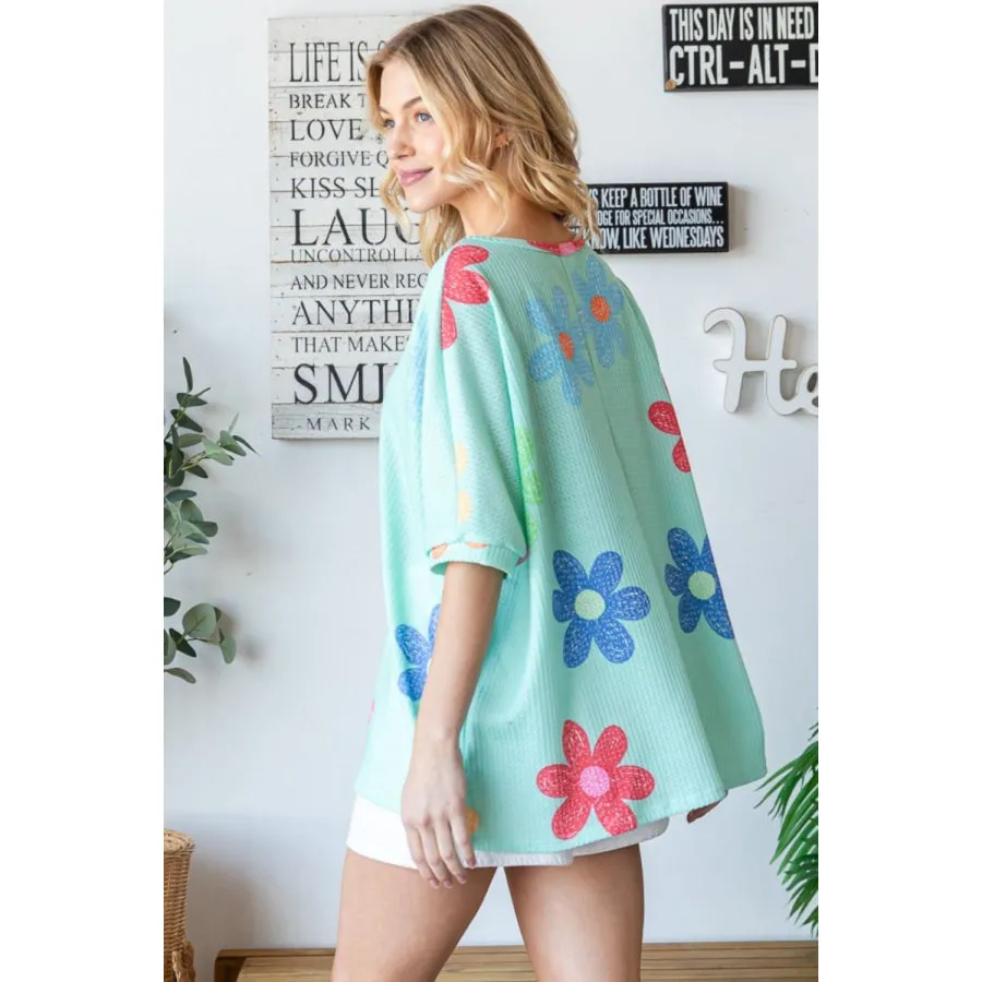 HOPELY Floral Waffle Oversize T-Shirt