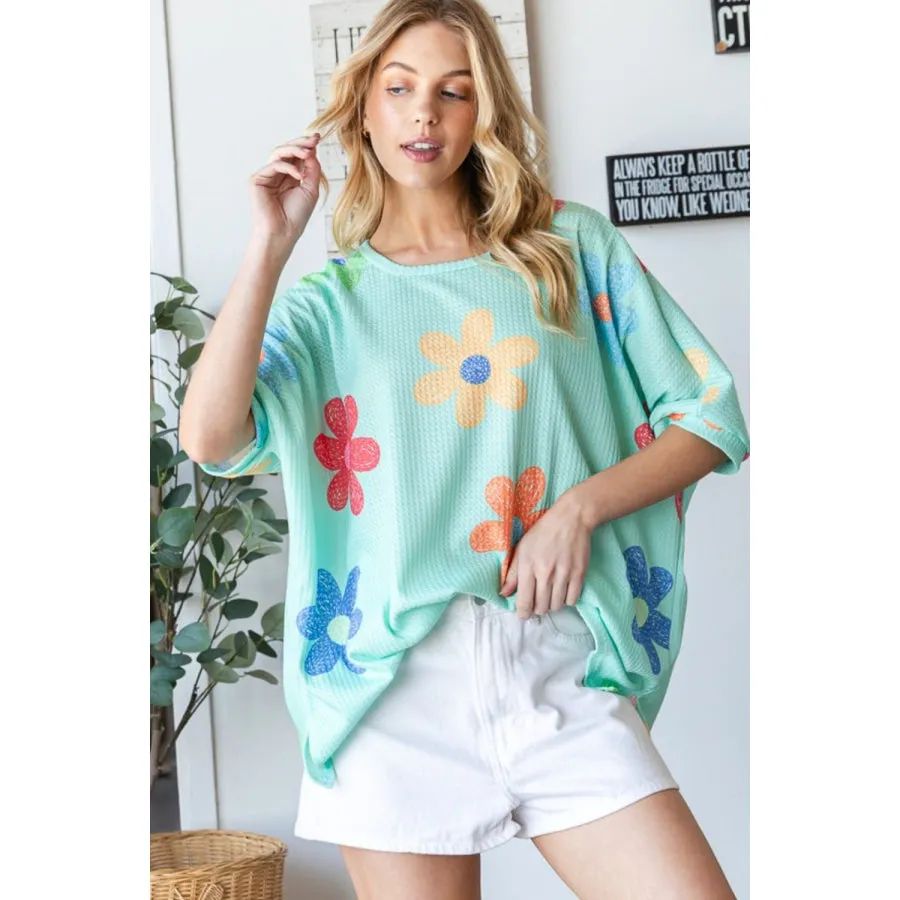 HOPELY Floral Waffle Oversize T-Shirt