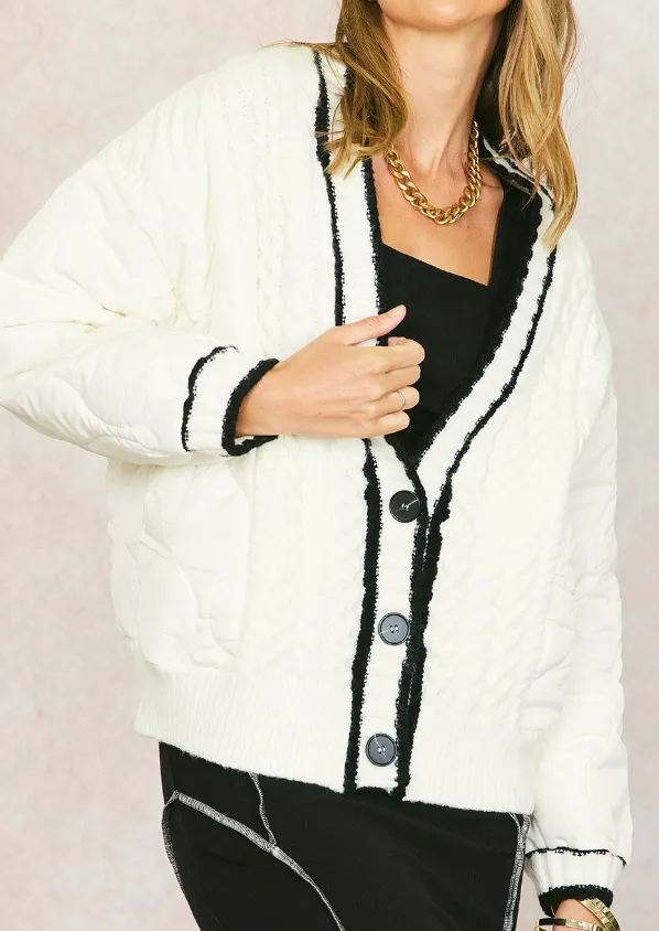 Illa Illa Ivory Button Down Quilted Cardigan