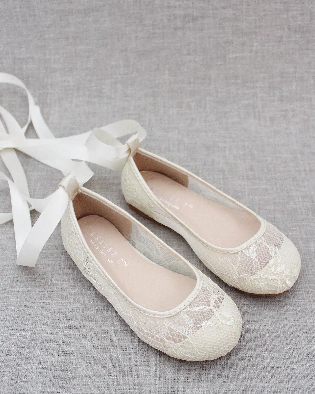 Ivory New Lace Flats with Ballerina Lace Up