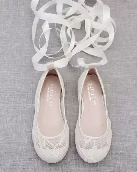 Ivory New Lace Flats with Ballerina Lace Up