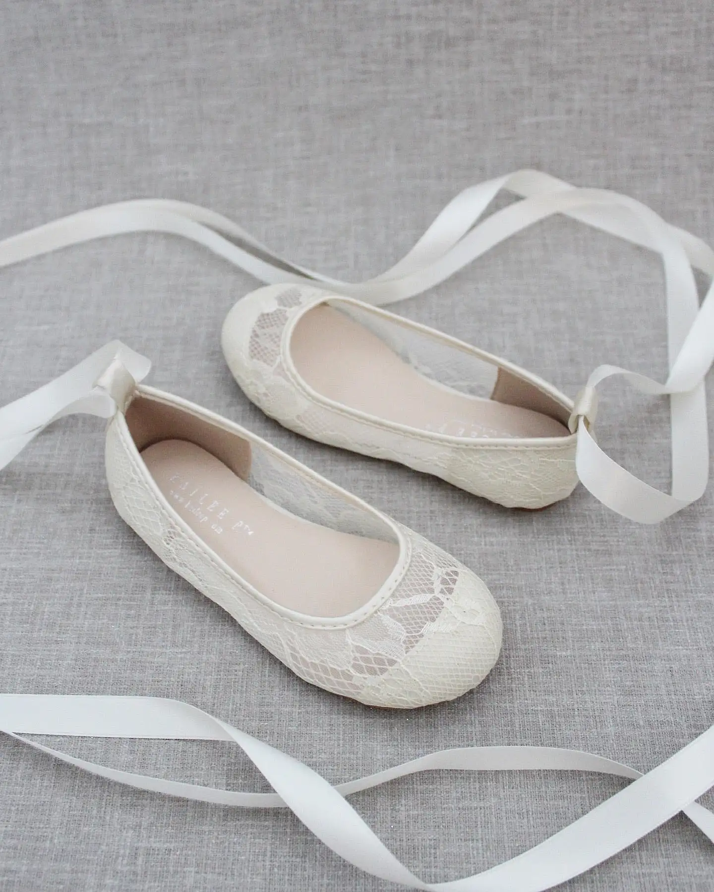 Ivory New Lace Flats with Ballerina Lace Up