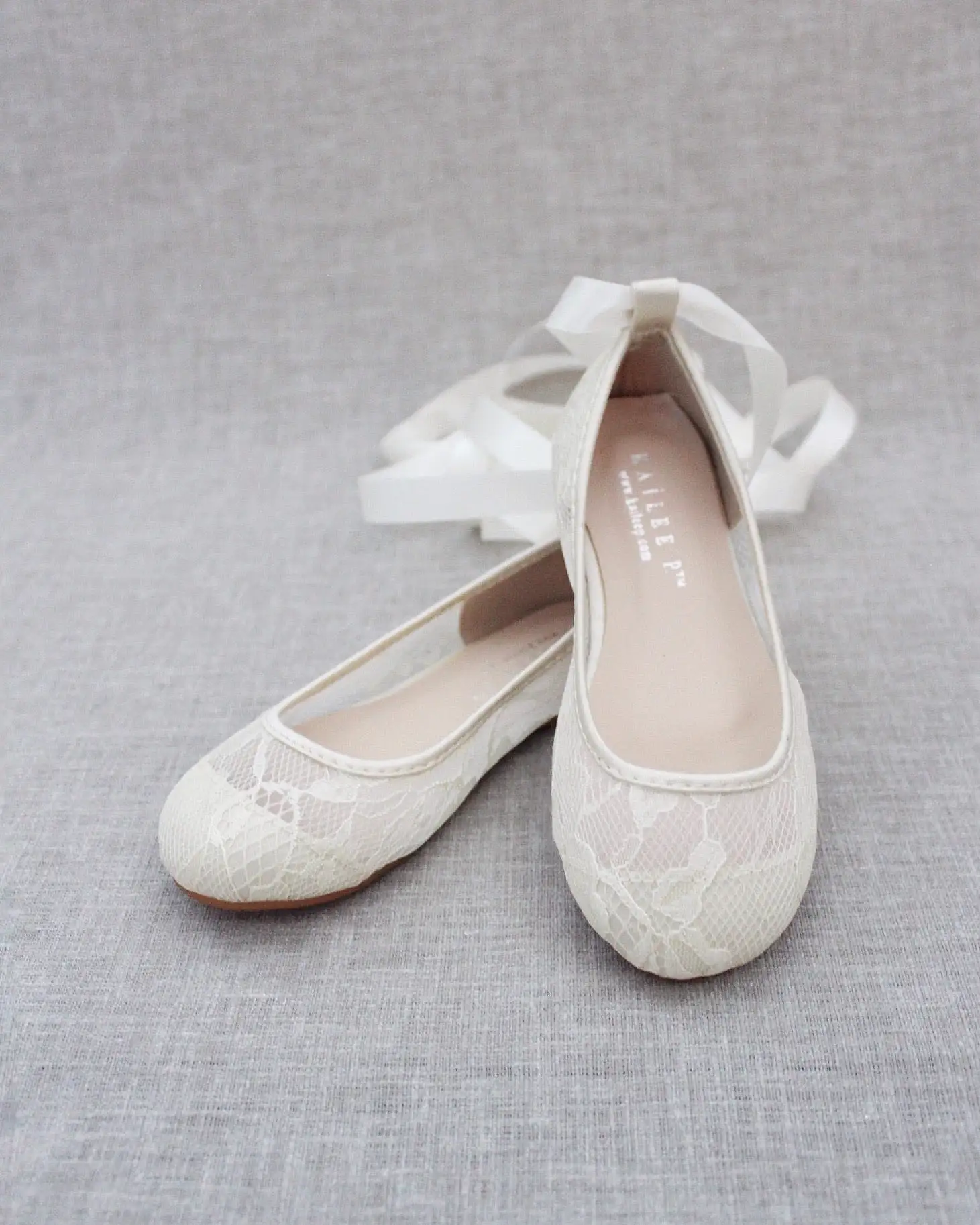 Ivory New Lace Flats with Ballerina Lace Up