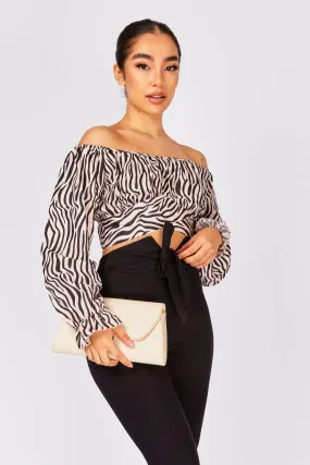 Ivory Tiger Print Tie Back Crop Top