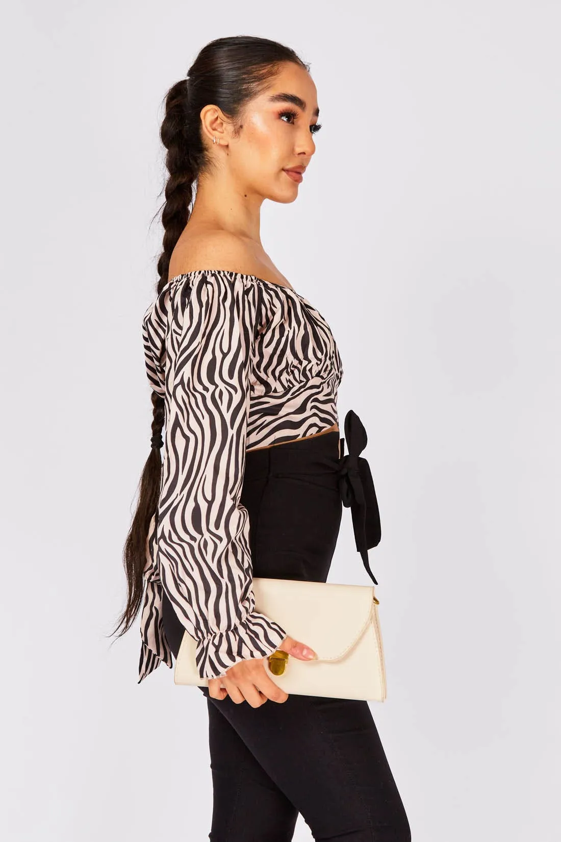 Ivory Tiger Print Tie Back Crop Top