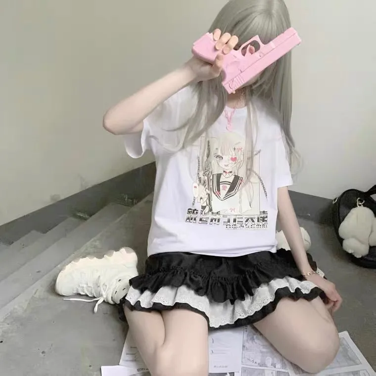 JAPANESE DARK GIRL PRINTING OVERSIZE T-SHIRT BY50053