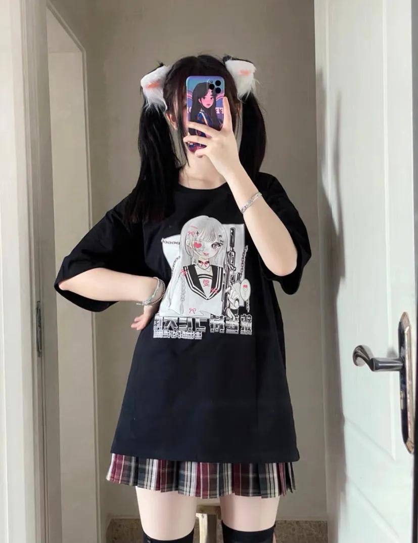 JAPANESE DARK GIRL PRINTING OVERSIZE T-SHIRT BY50053