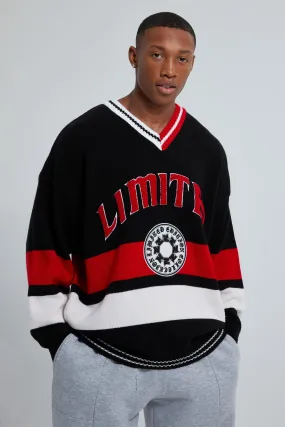 Limited V Neck Varsity Knitted Sweater