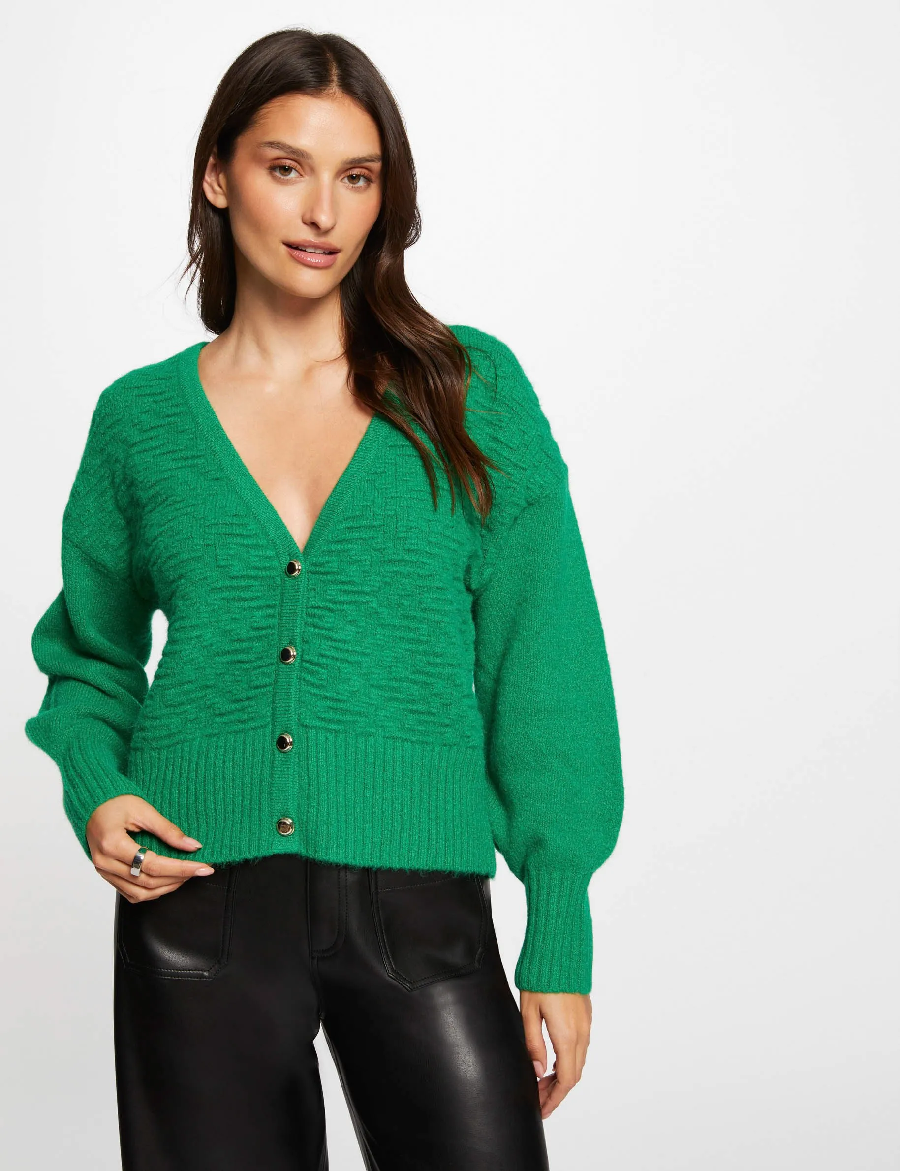 Long-sleeved cardigan V-neck green women