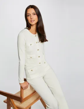 Long-sleeved cardigan with round neck ivory women