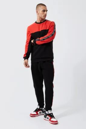 Man Colour Block Sweater Tracksuit With Tape