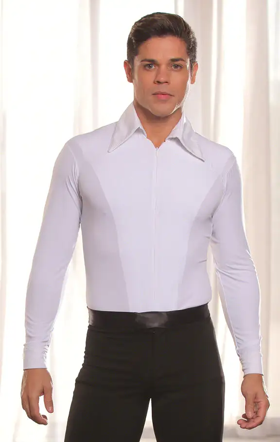 Men's Ballroom or Latin Simple Shirt with Zipper and Built-in Bodysuit/Trunks MS5