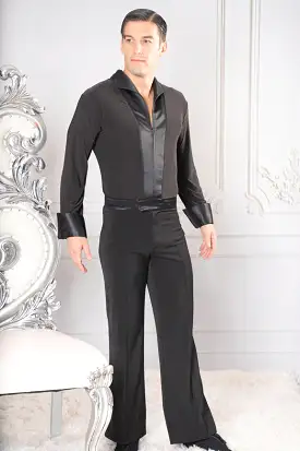 Men's Simple Satin Collard Zipper Closure Dance America Shirt with Bodysuit/Trunks MS42