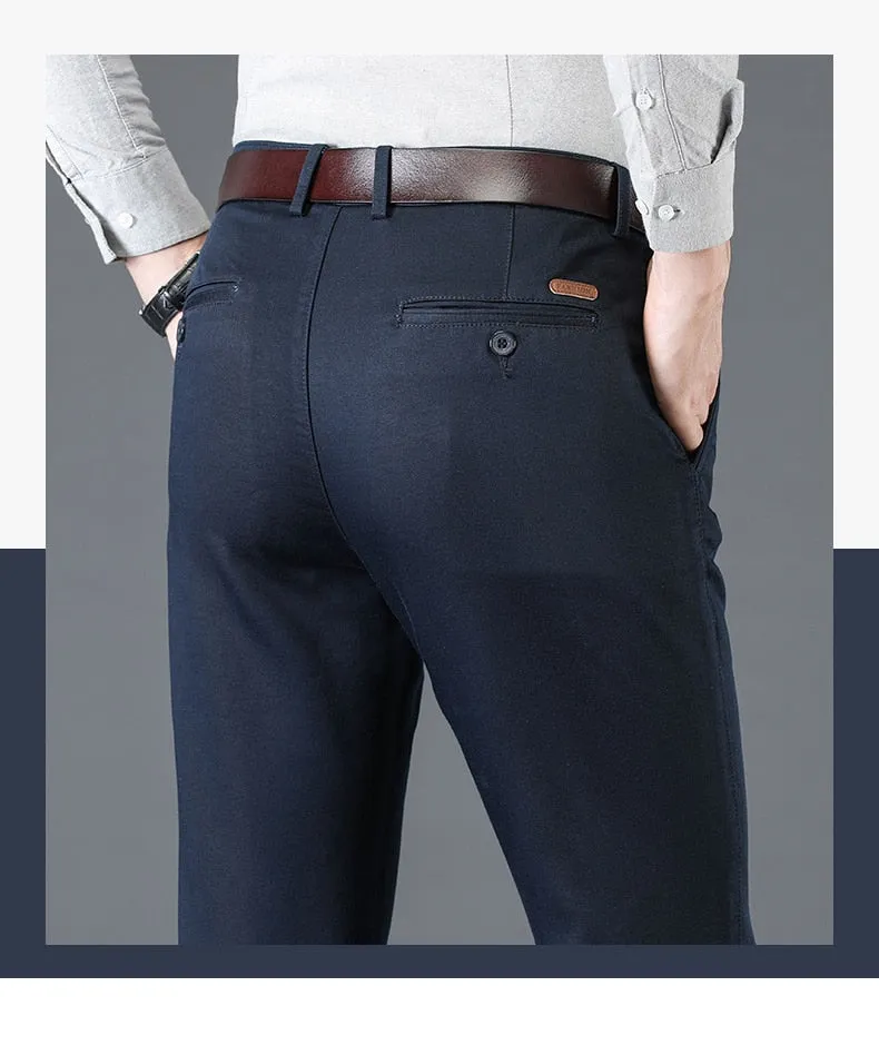 Men's Solid Anti Wrinkle Straight Mid Waist Business Formal Casual Pants