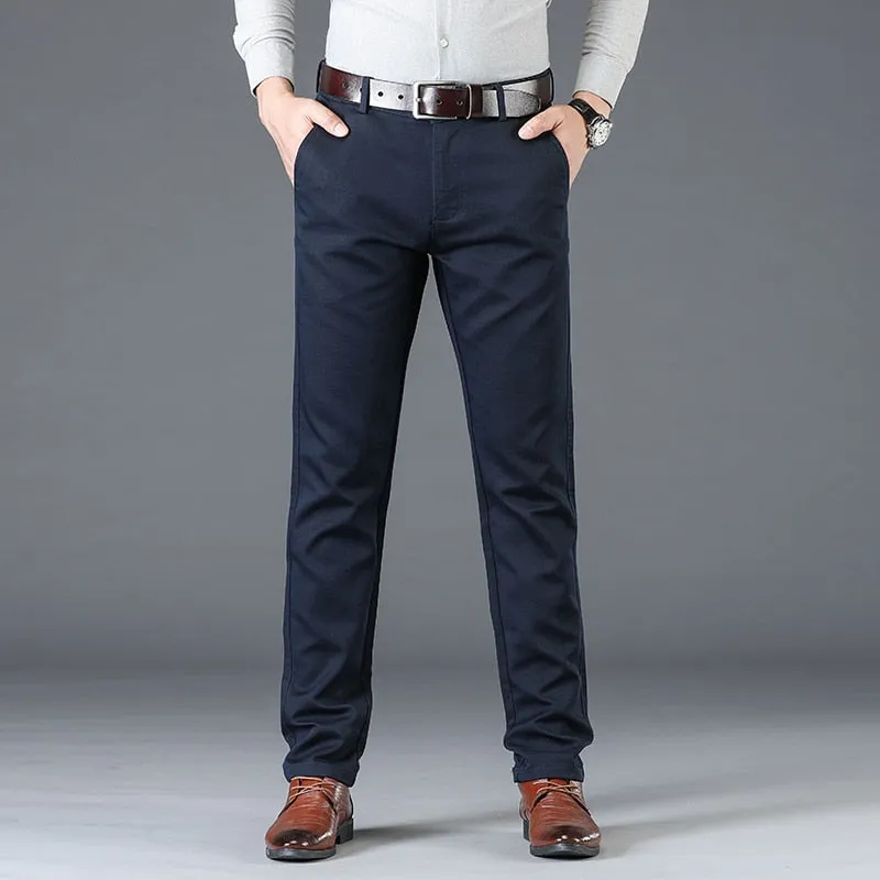 Men's Solid Anti Wrinkle Straight Mid Waist Business Formal Casual Pants