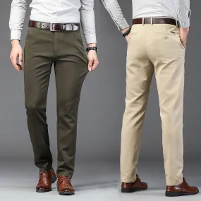 Men's Solid Anti Wrinkle Straight Mid Waist Business Formal Casual Pants