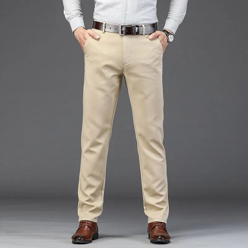 Men's Solid Anti Wrinkle Straight Mid Waist Business Formal Casual Pants