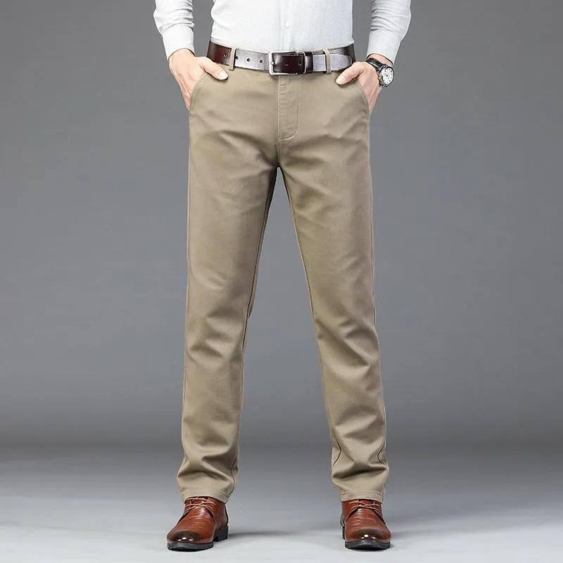 Men's Solid Anti Wrinkle Straight Mid Waist Business Formal Casual Pants