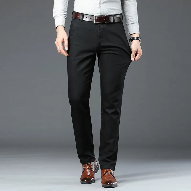 Men's Solid Anti Wrinkle Straight Mid Waist Business Formal Casual Pants