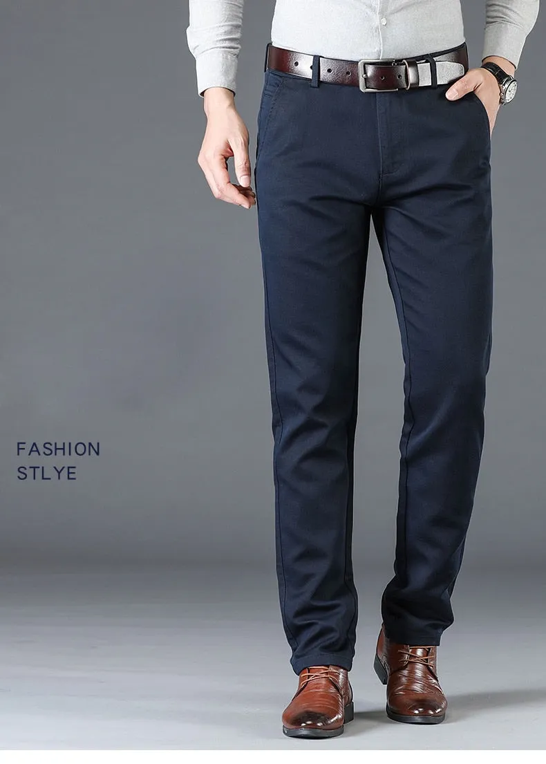 Men's Solid Anti Wrinkle Straight Mid Waist Business Formal Casual Pants