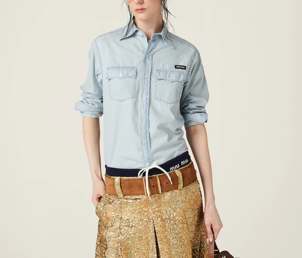 MiuMiu  |Plain Cotton Short Sleeves Logo Shirts & Blouses