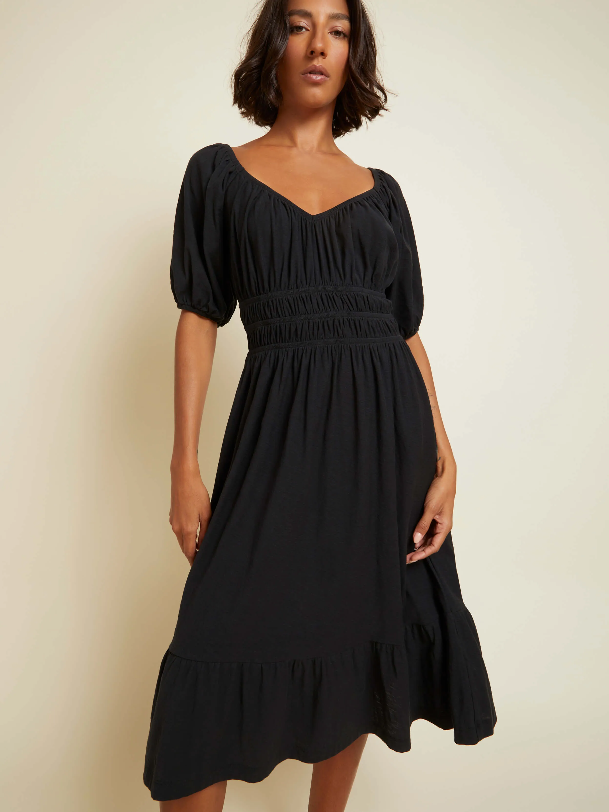 Nation LTD - Fabia Shirred Midi Dress - Jet Black