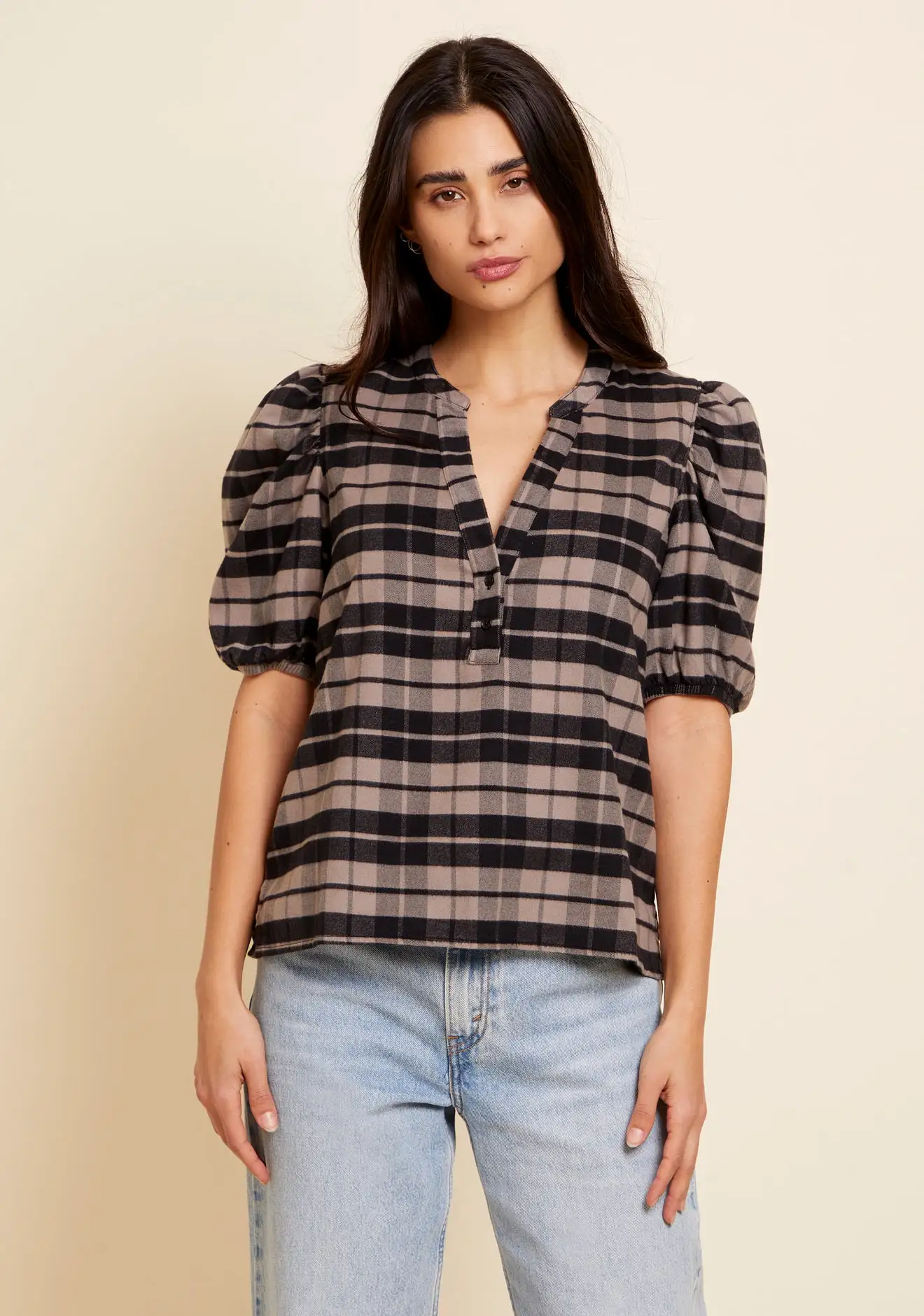 Nation LTD - Juno Puff Sleeve Blouse - Granite Plaid