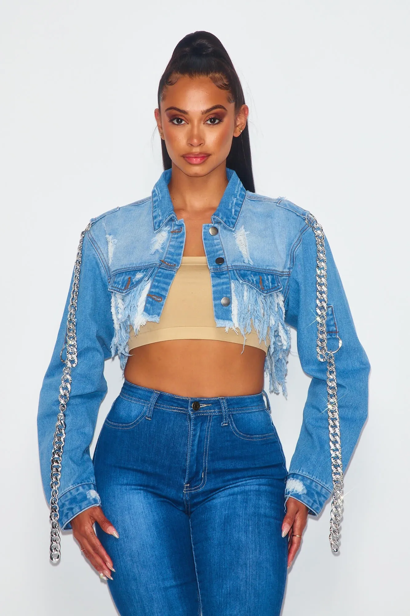 Necessary Love Denim Fringed Jacket