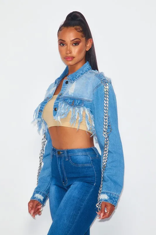 Necessary Love Denim Fringed Jacket