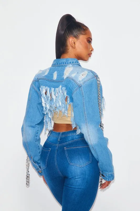 Necessary Love Denim Fringed Jacket