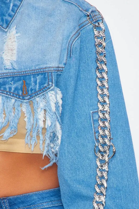 Necessary Love Denim Fringed Jacket