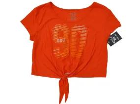 Oklahoma State Cowboys Blue 84 Women Orange 90 Front Tie Crop Top T-Shirt (M)