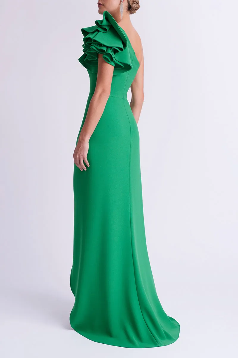 One Shoulder Ruffled Empire With Side Slit A-Line Cocktail Dress QM3371