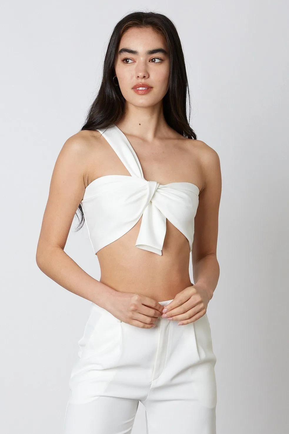 One shoulder tie front crop top