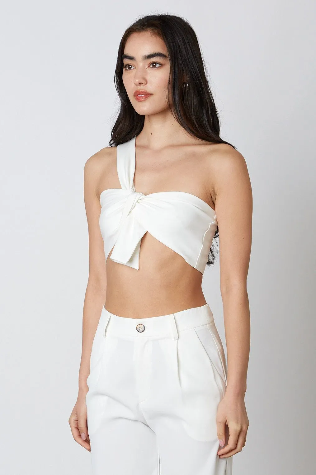 One shoulder tie front crop top