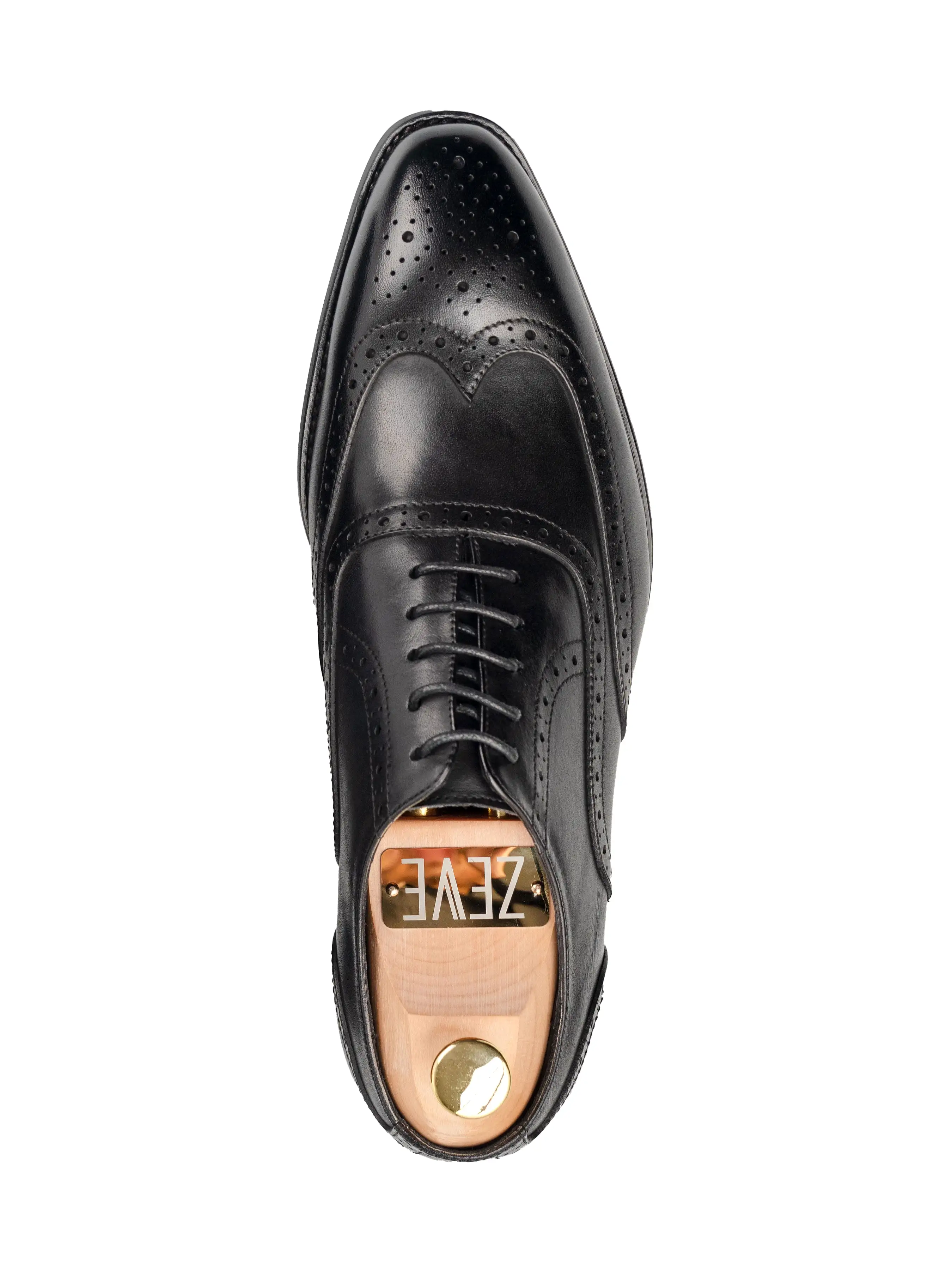 Oxford Brogue Wingtip - Black Lace Up (Chisel Toe)